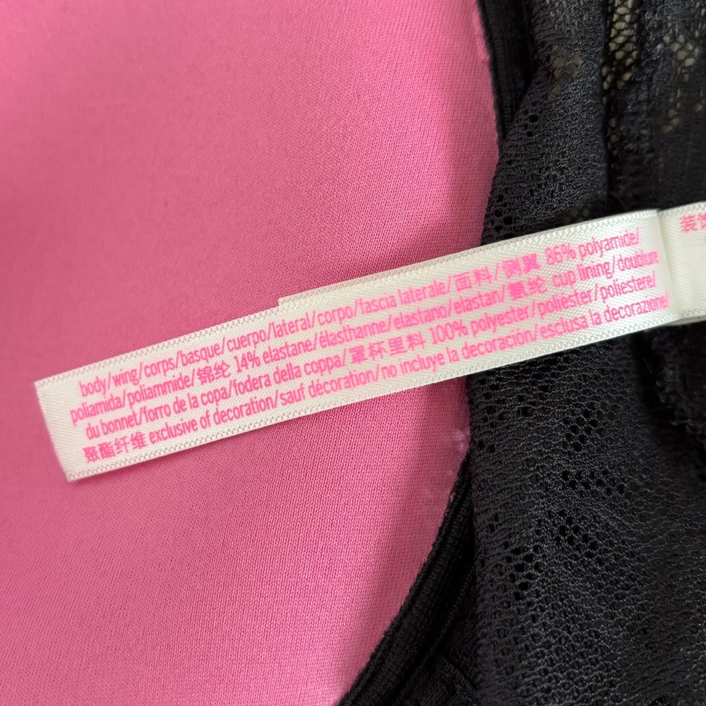 PINK Victorias Secret Convertible Push Up Bralette M Black Lace No Underwire - Picture 8 of 12